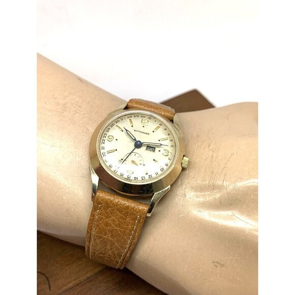 Wittnauer Men's Watch 2101 Vintage Swiss Hand Wind Day Date 33mm Leather Strap - Picture 6 of 16